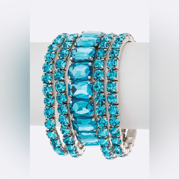 5PCS Pink Emerald Cut Round Stone Stretch Evening Bracelets - Picture 2 of 7